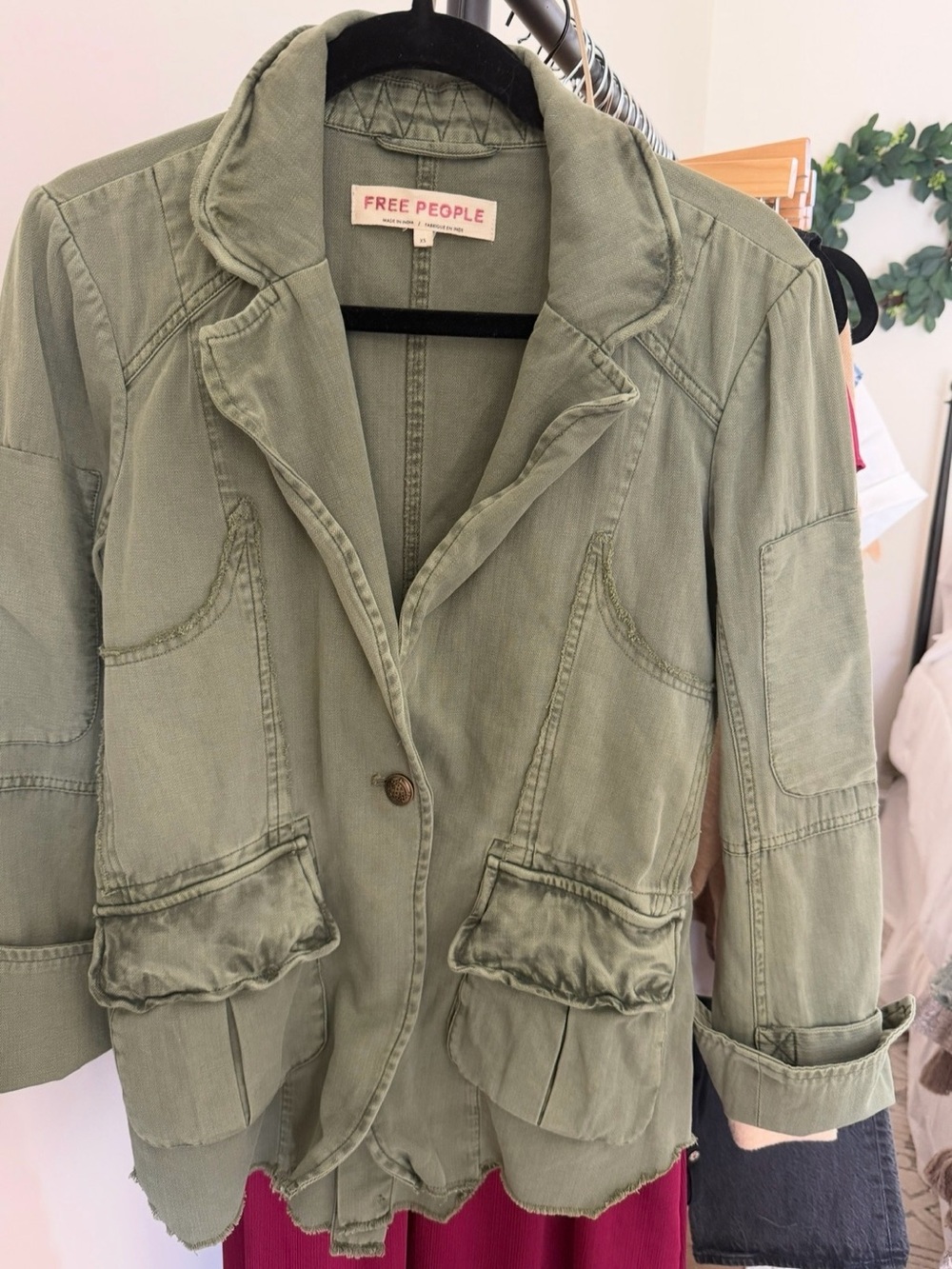 Free People faded olive green utility jacket